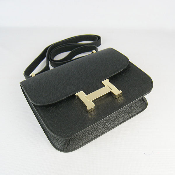 7A Hermes Oxhide Leather Message Bag Black H017 - Click Image to Close